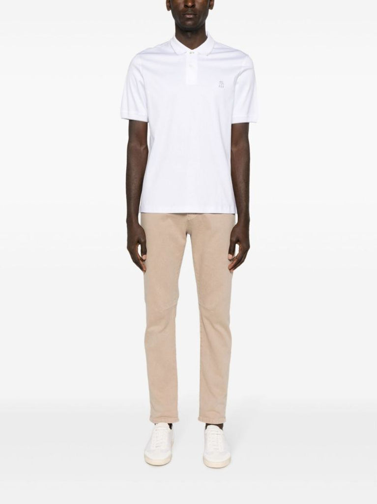 White Logo-embroidered Cotton Polo Shirt