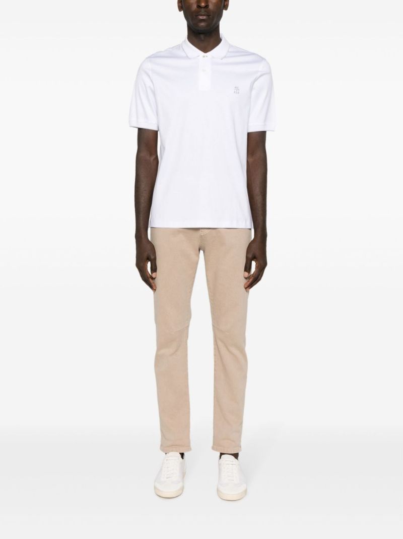White Logo-embroidered Cotton Polo Shirt