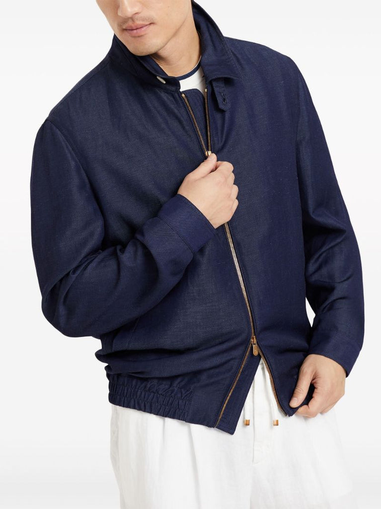 Blue Spread-collar Bomber Jacket