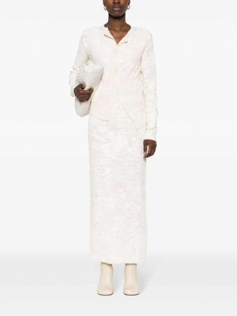 White Cracked Effect Maxi Skirt