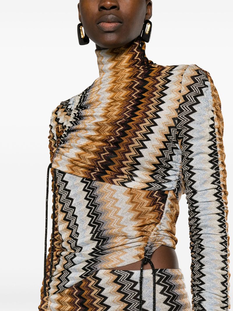 Brown Zigzag High-neck Draped Maxi Dress