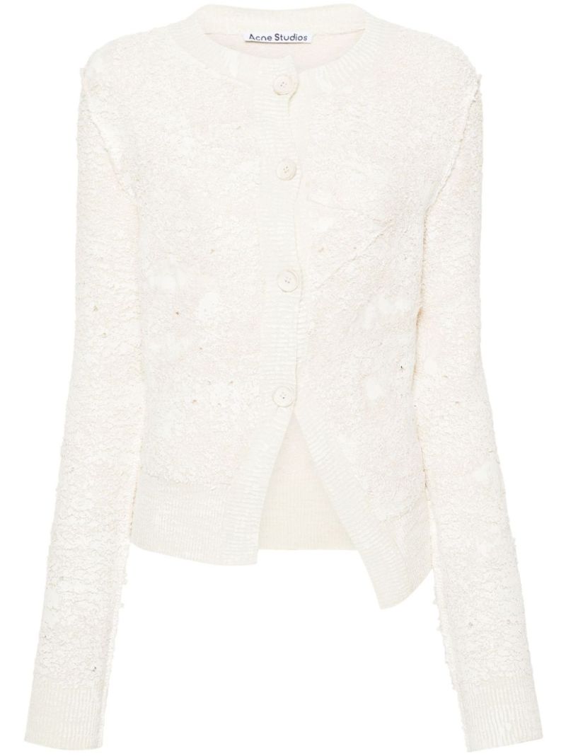 White Cracked Effect Knitted Cardigan