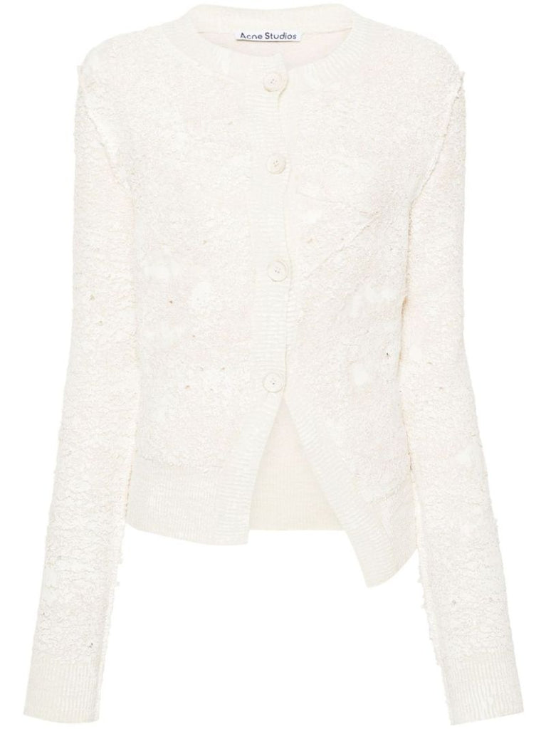 White Cracked Effect Knitted Cardigan