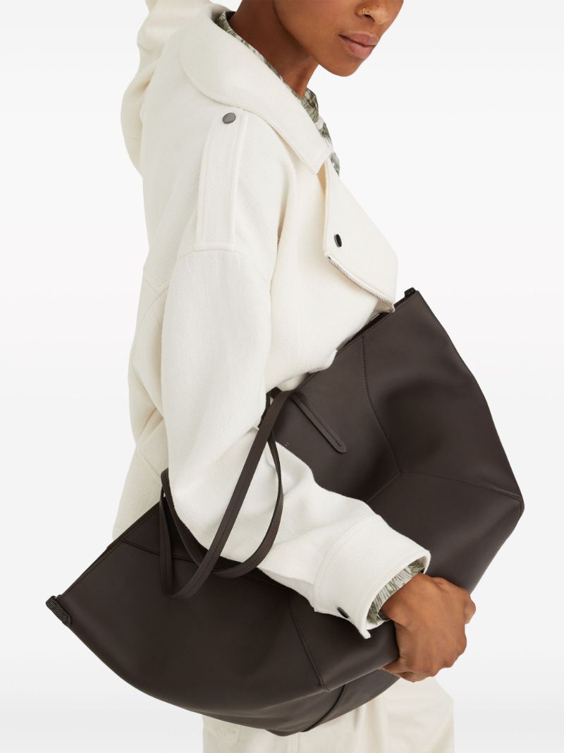 Brown Monili-embellished Leather Tote Bag