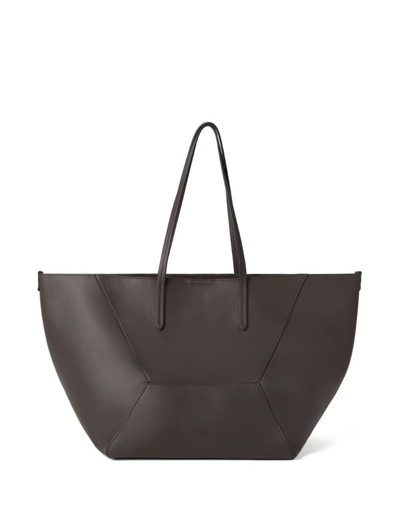 Brown Monili-embellished Leather Tote Bag