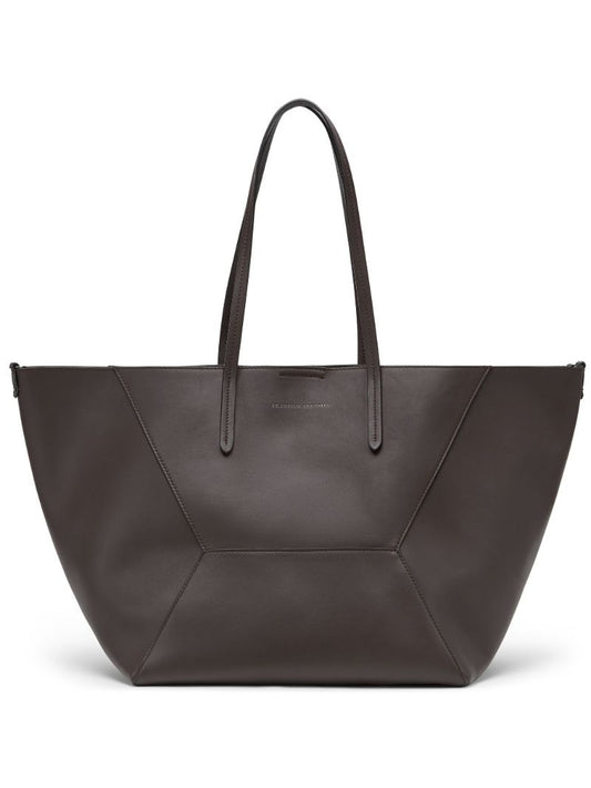 Brown Monili-embellished Leather Tote Bag
