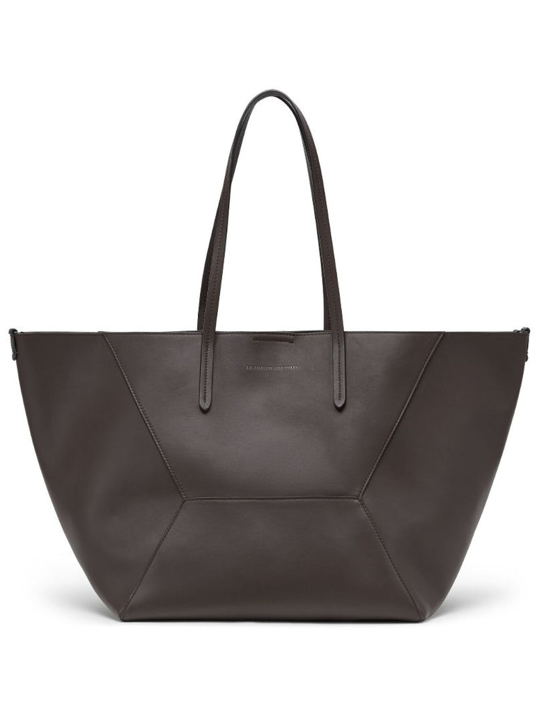 Brown Monili-embellished Leather Tote Bag