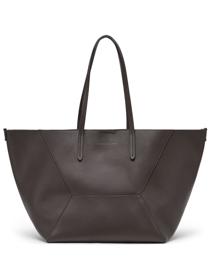 Brown Monili-embellished Leather Tote Bag