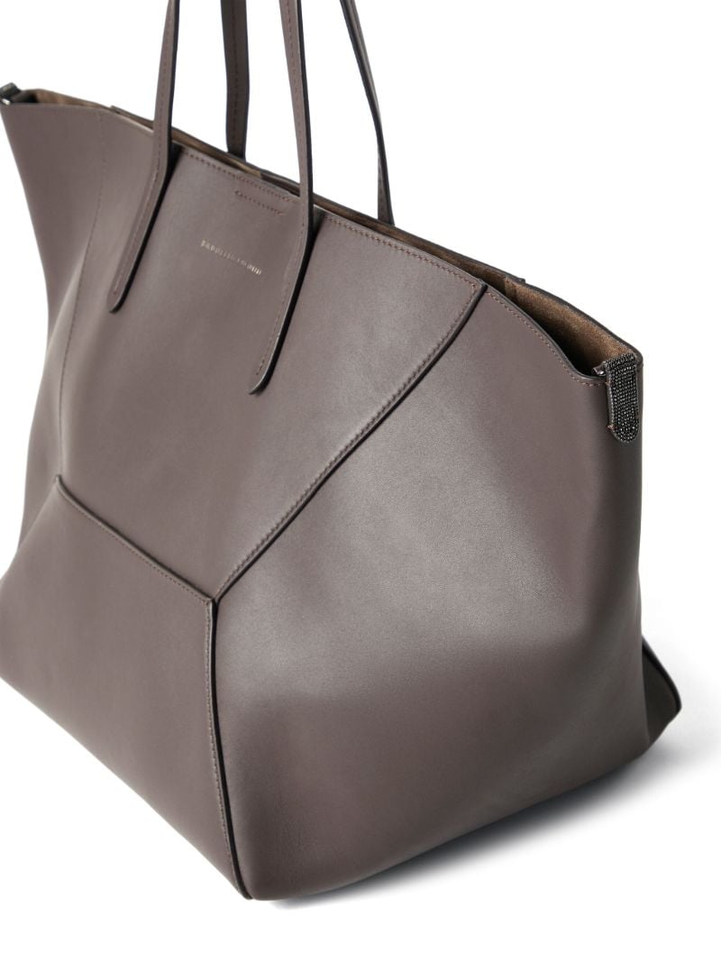 Brown Monili-embellished Leather Tote Bag