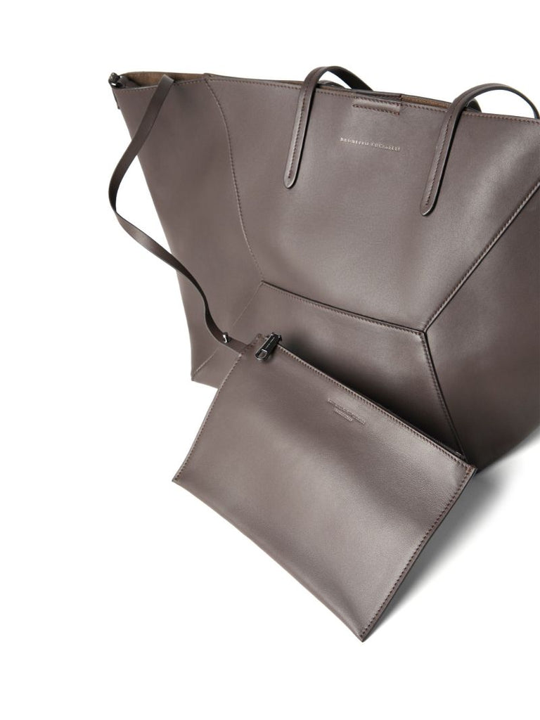 Brown Monili-embellished Leather Tote Bag