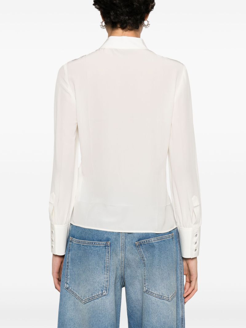White Bow Tie Crepe De Chine Silk Shirt
