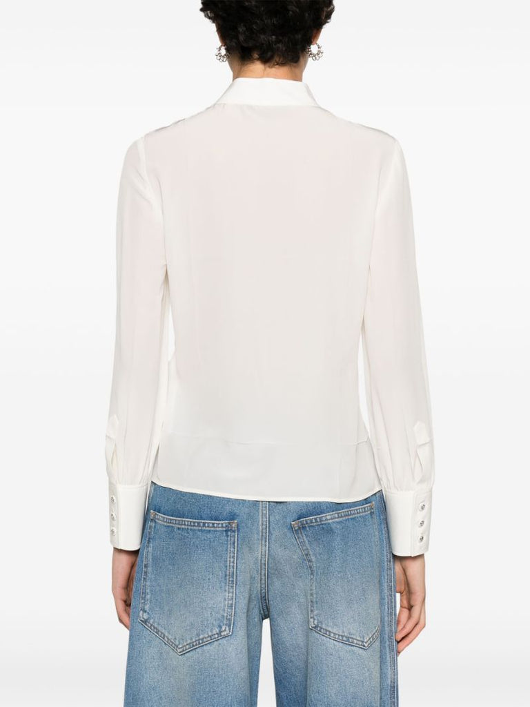 White Bow Tie Crepe De Chine Silk Shirt