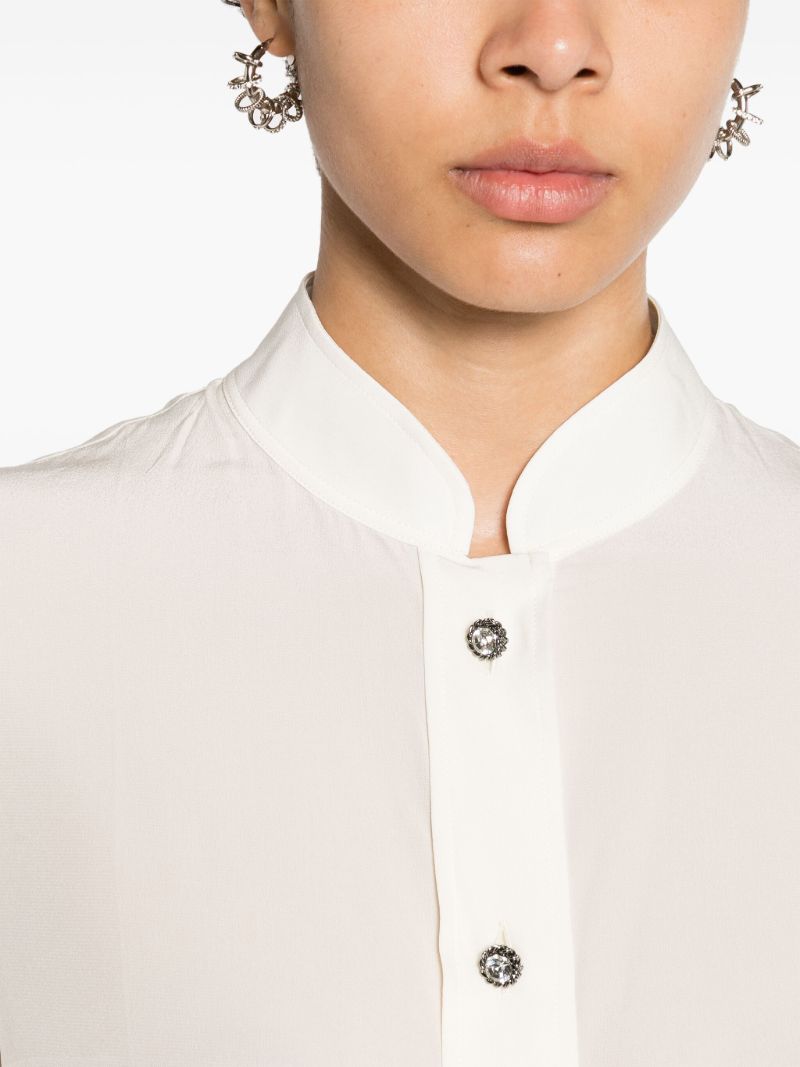 White Bow Tie Crepe De Chine Silk Shirt