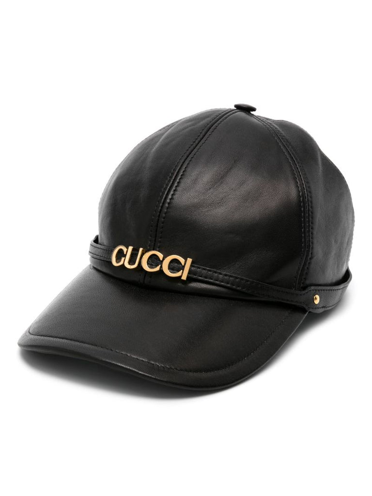 Black Logo-lettering Leather Cap