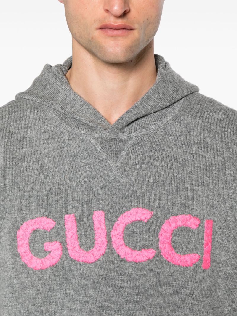 Grey Logo-embroidered Wool Hoodie