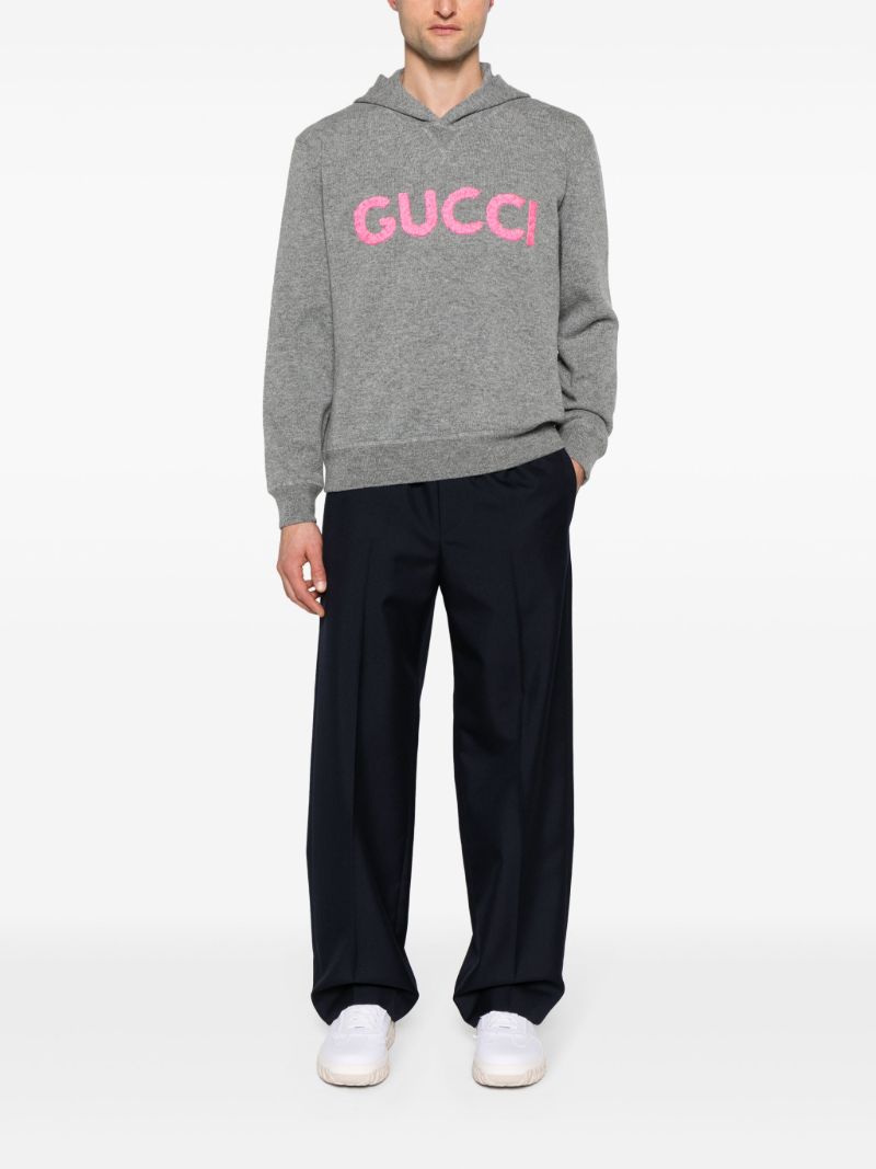 Grey Logo-embroidered Wool Hoodie