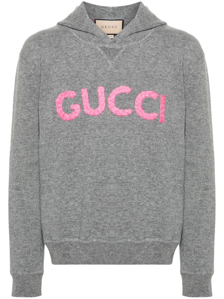 Grey Logo-embroidered Wool Hoodie