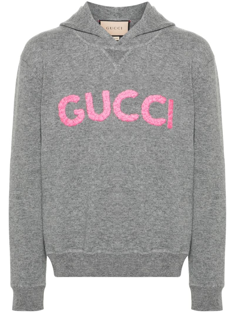 Grey Logo-embroidered Wool Hoodie