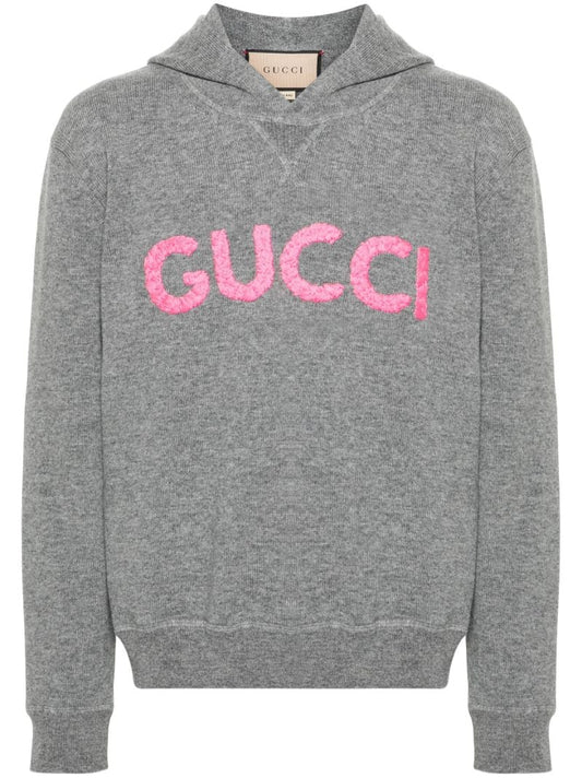 Grey Logo-embroidered Wool Hoodie