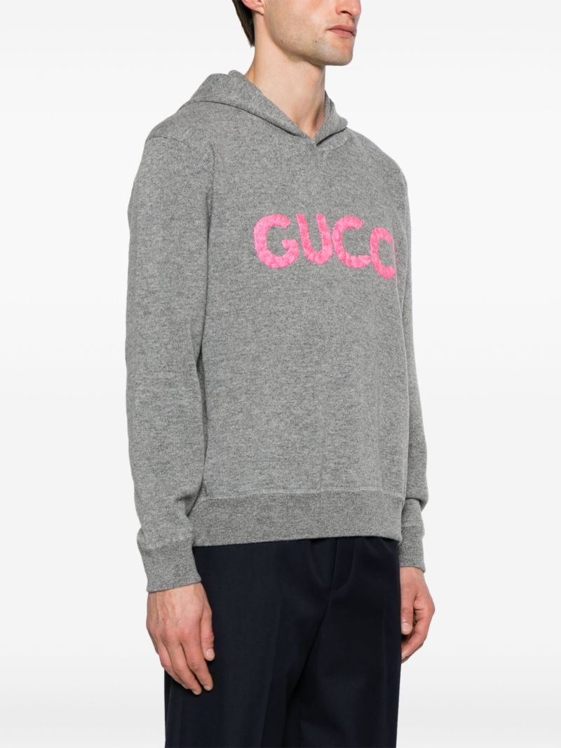 Grey Logo-embroidered Wool Hoodie