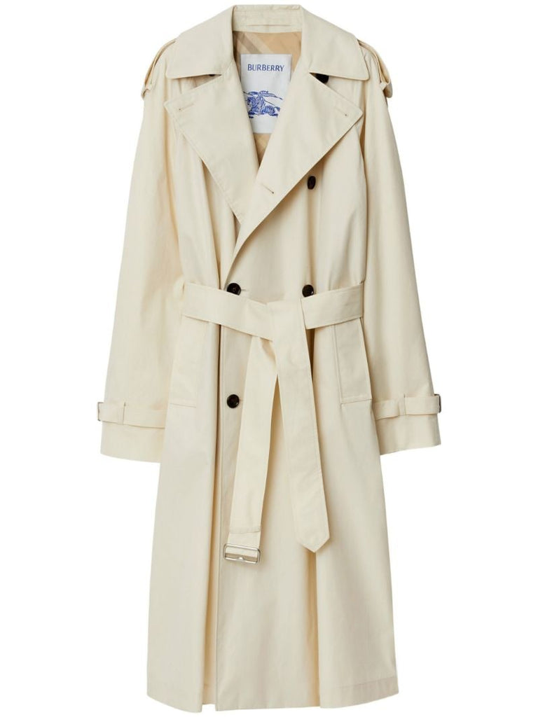 Neutral Double-breasted Gabardine Trench Coat
