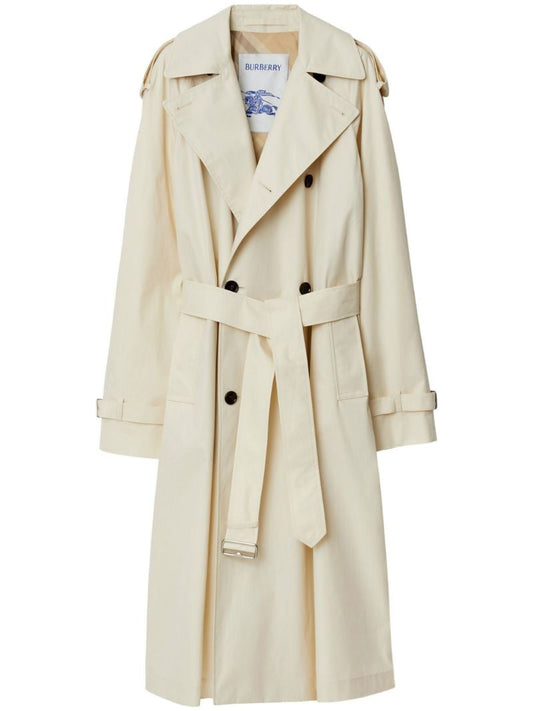 Neutral Double-breasted Gabardine Trench Coat