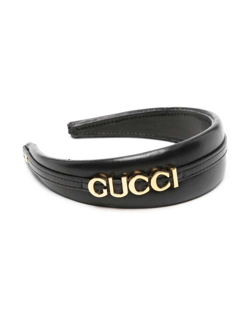 Black Logo-lettering Leather Headband