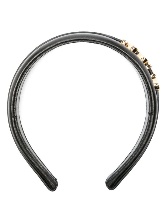 Black Logo-lettering Leather Headband