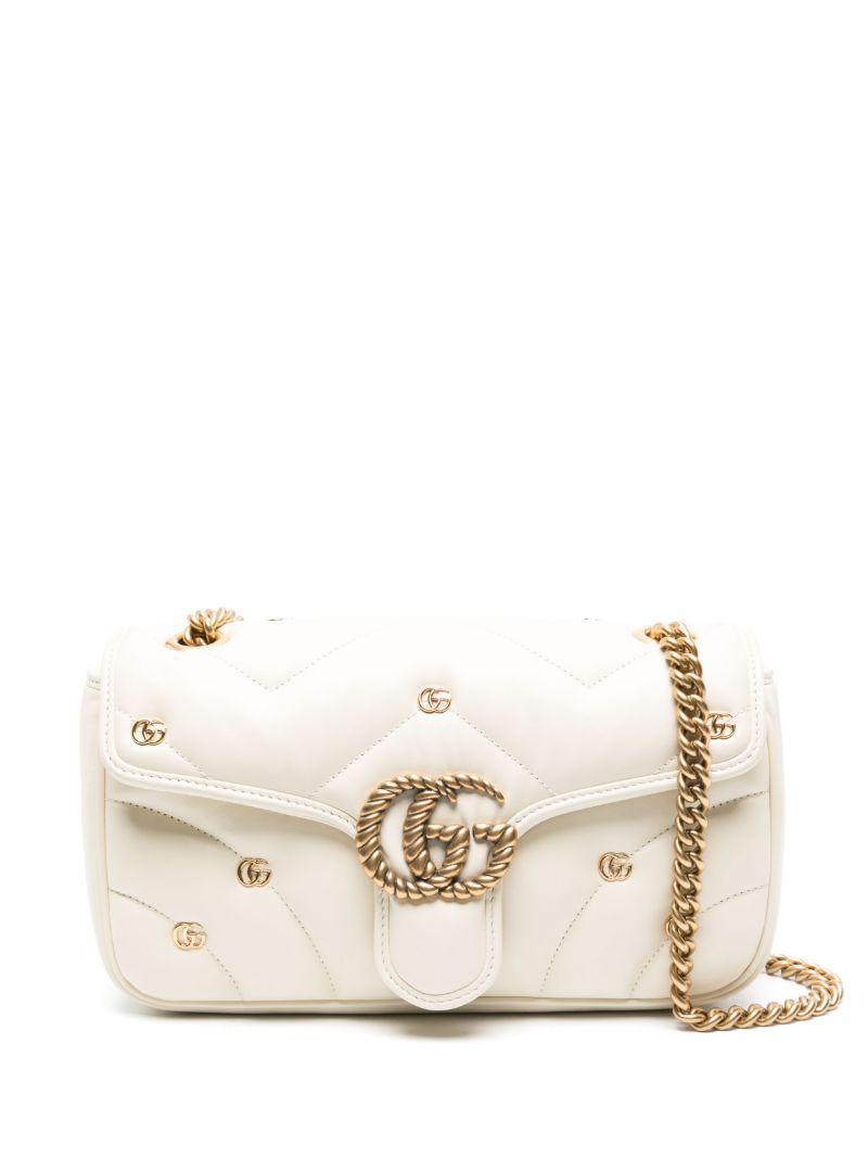 White Gg Marmont Small Leather Shoulder Bag