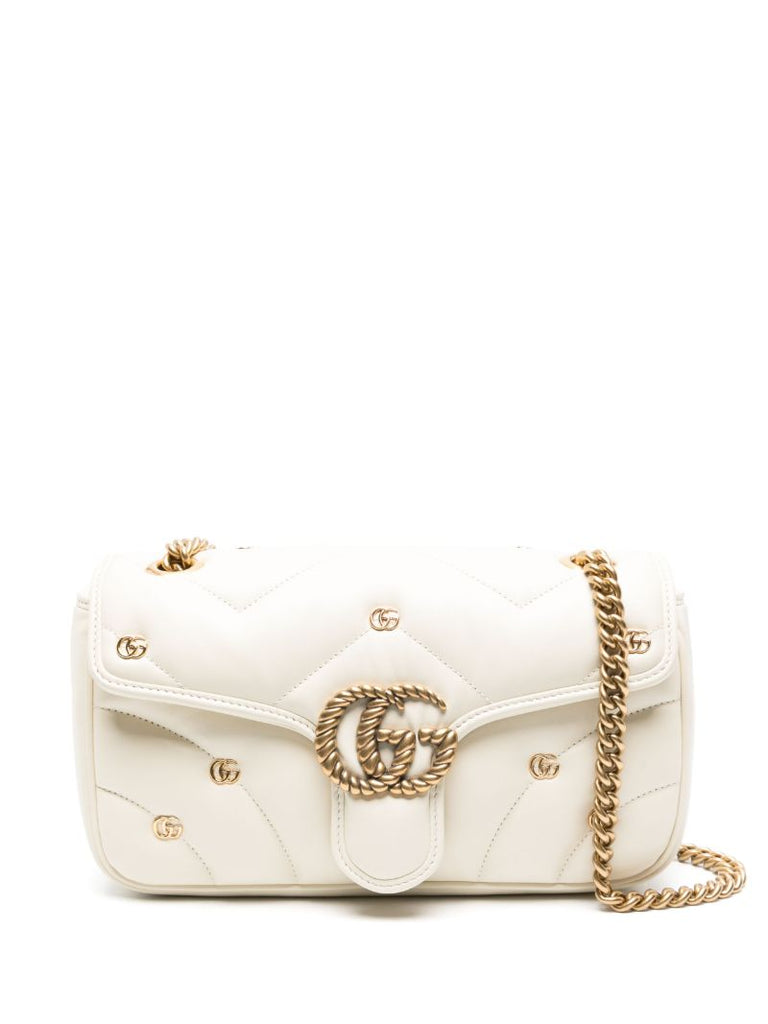 White Gg Marmont Small Leather Shoulder Bag
