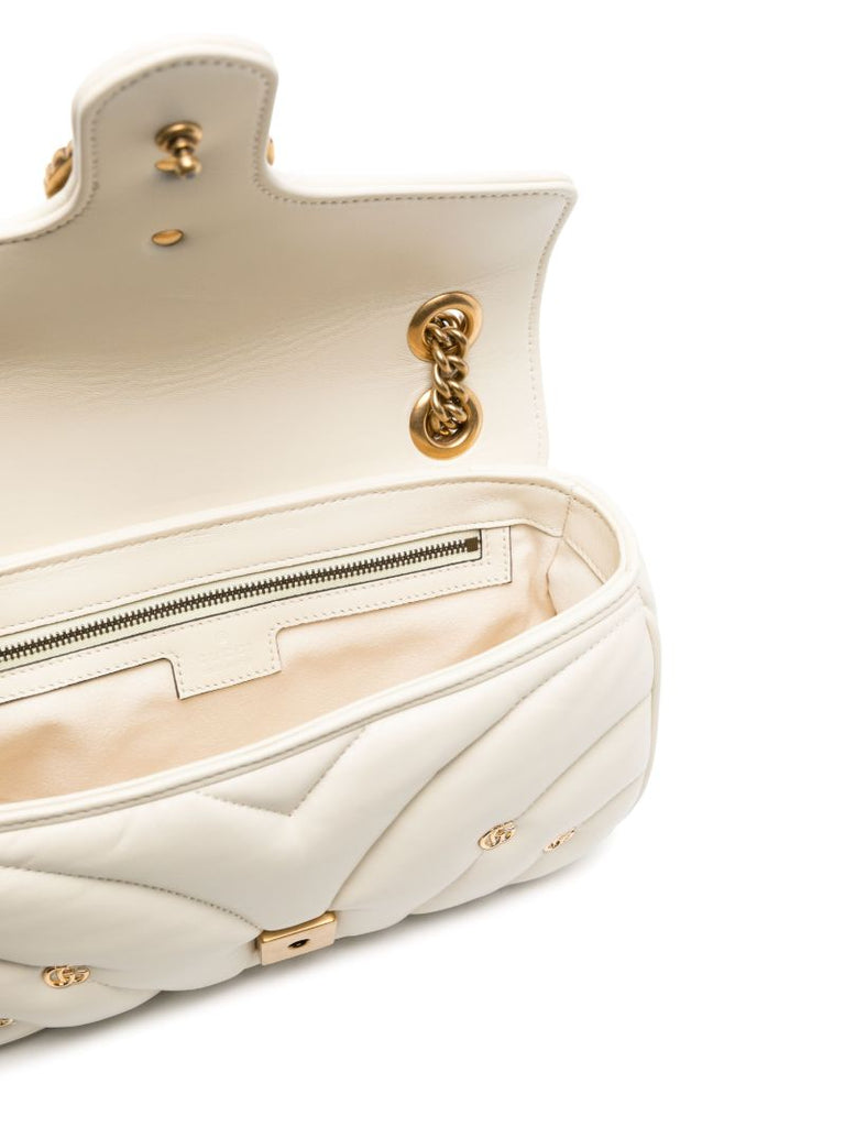 White Gg Marmont Small Leather Shoulder Bag