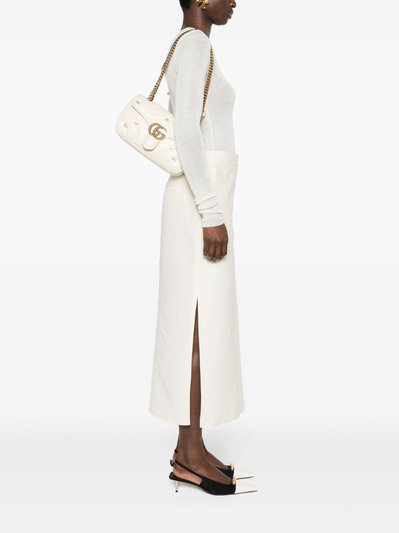White Gg Marmont Small Leather Shoulder Bag