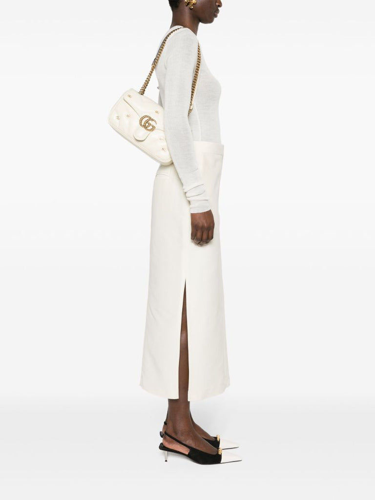 White Gg Marmont Small Leather Shoulder Bag