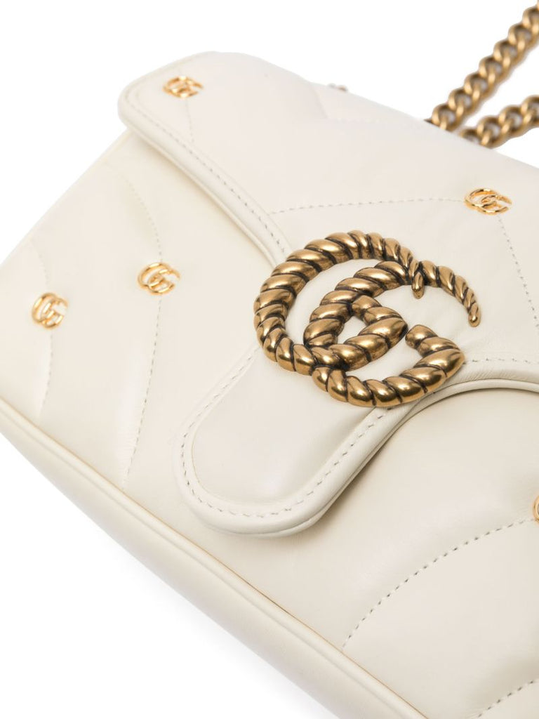 White Gg Marmont Small Leather Shoulder Bag