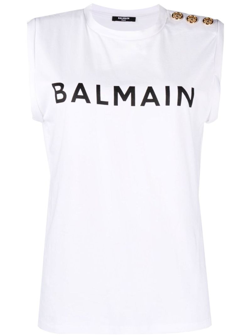 White Logo Cotton Tank Top