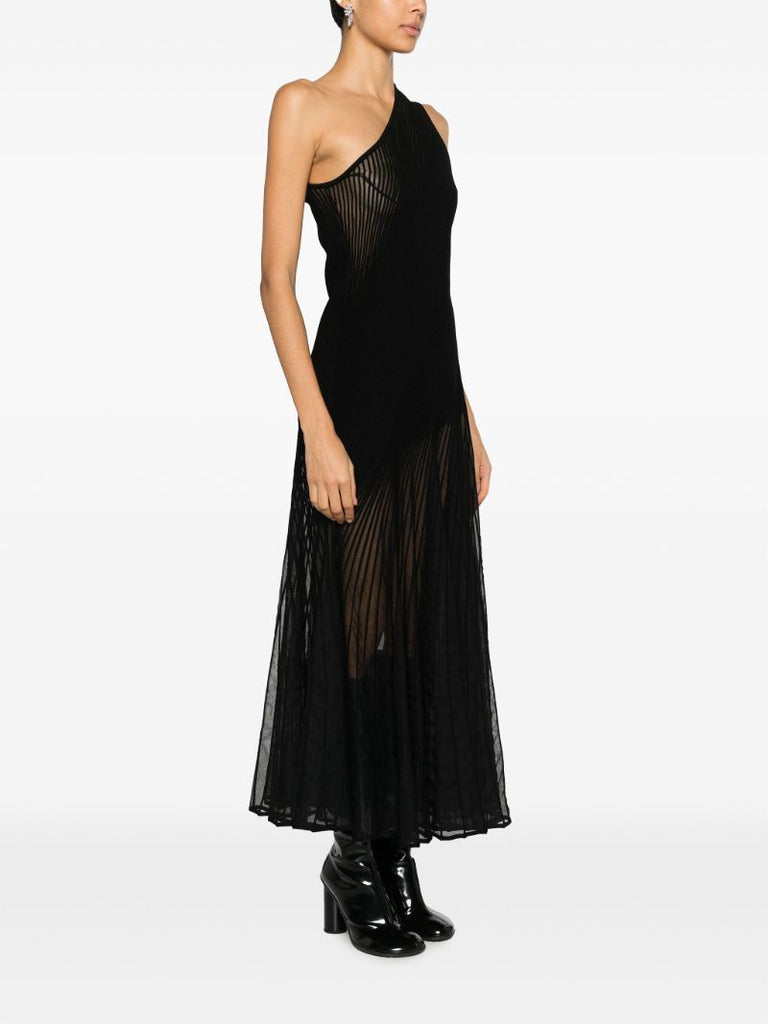 Black Twisted Asymmetric Midi Dress