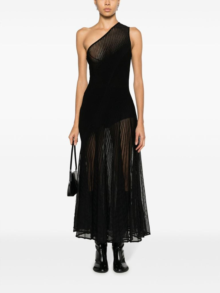 Black Twisted Asymmetric Midi Dress
