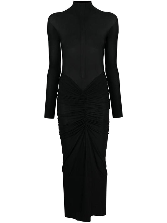 Black Draped Jersey Midi Dress
