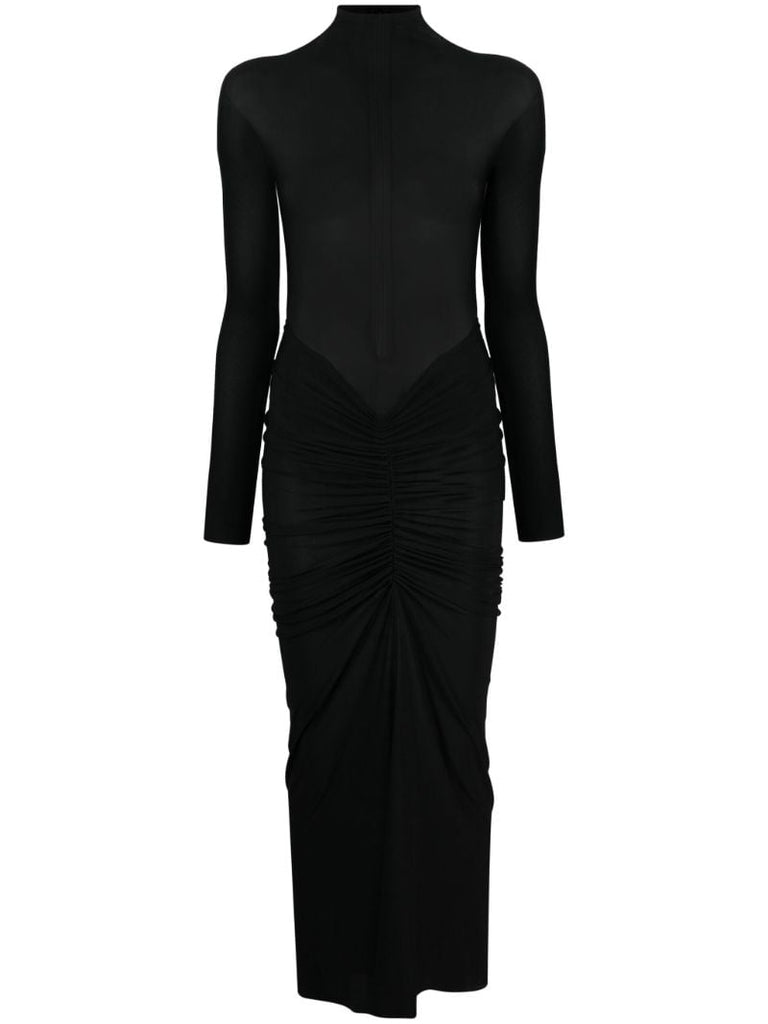 Black Draped Jersey Midi Dress