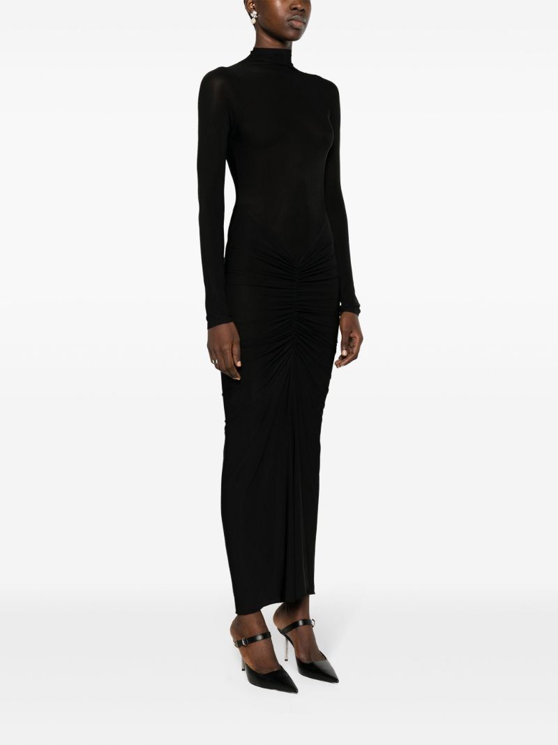 Black Draped Jersey Midi Dress