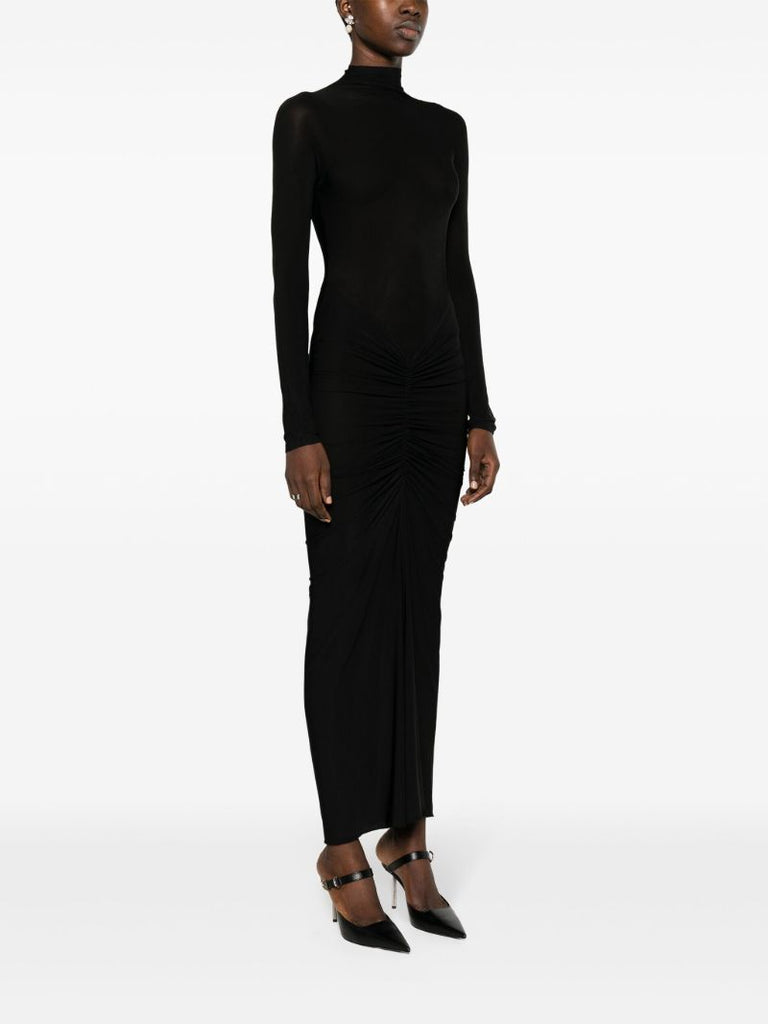 Black Draped Jersey Midi Dress