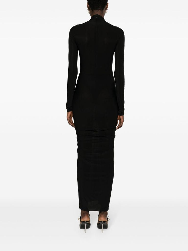 Black Draped Jersey Midi Dress