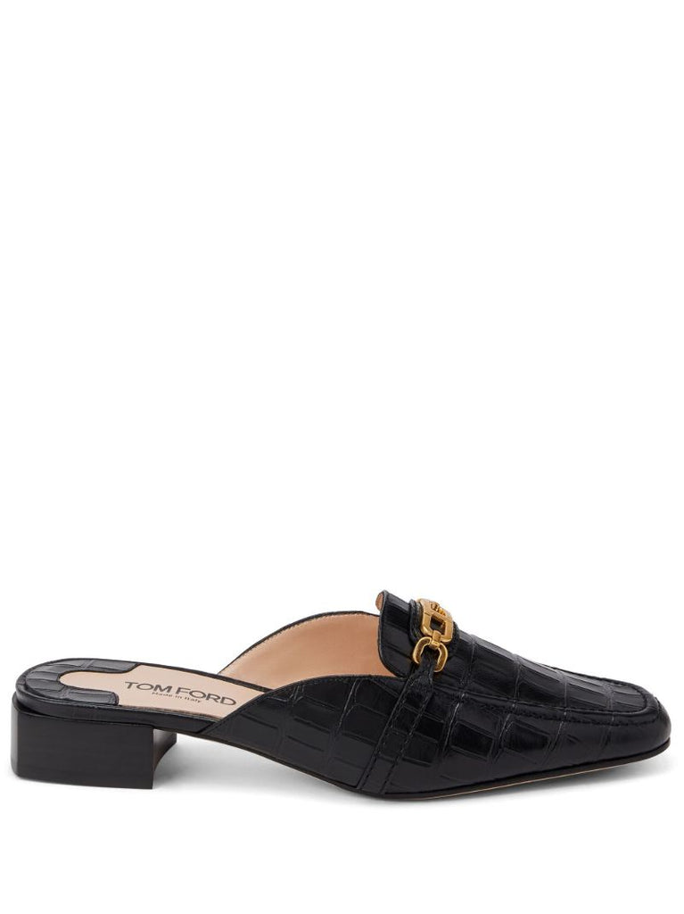 Black Whitney 25 Crocodile-embossed Leather Mules