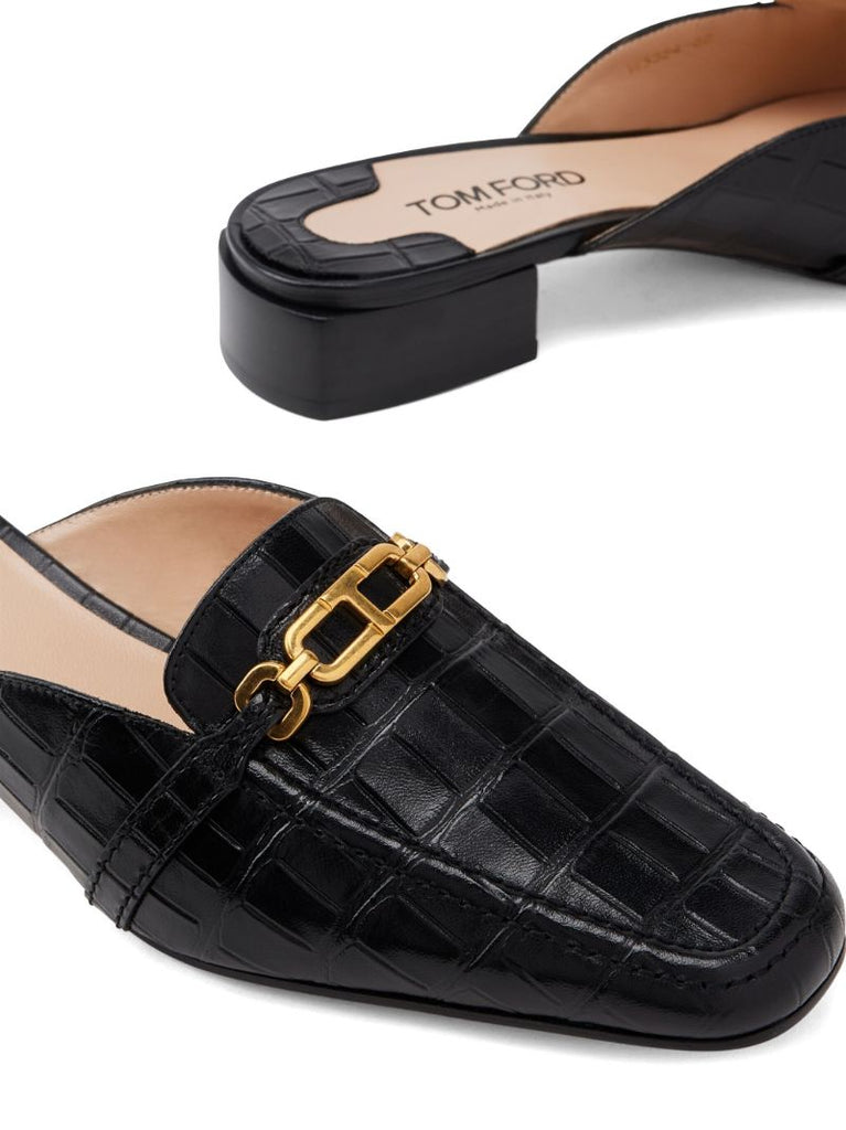 Black Whitney 25 Crocodile-embossed Leather Mules