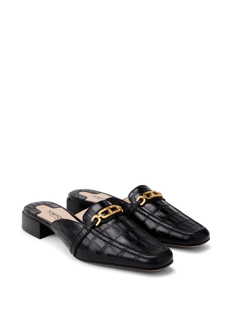 Black Whitney 25 Crocodile-embossed Leather Mules