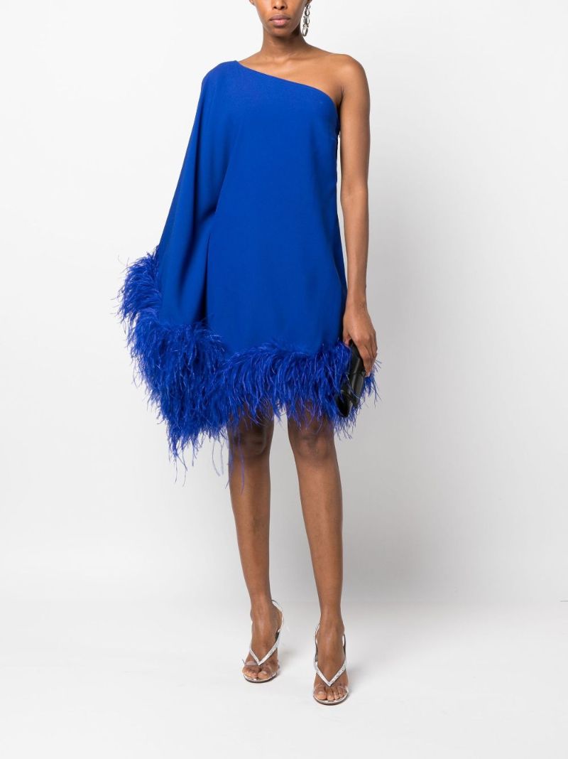 Blue Piccolo Ubud Feather-trim Mini Dress