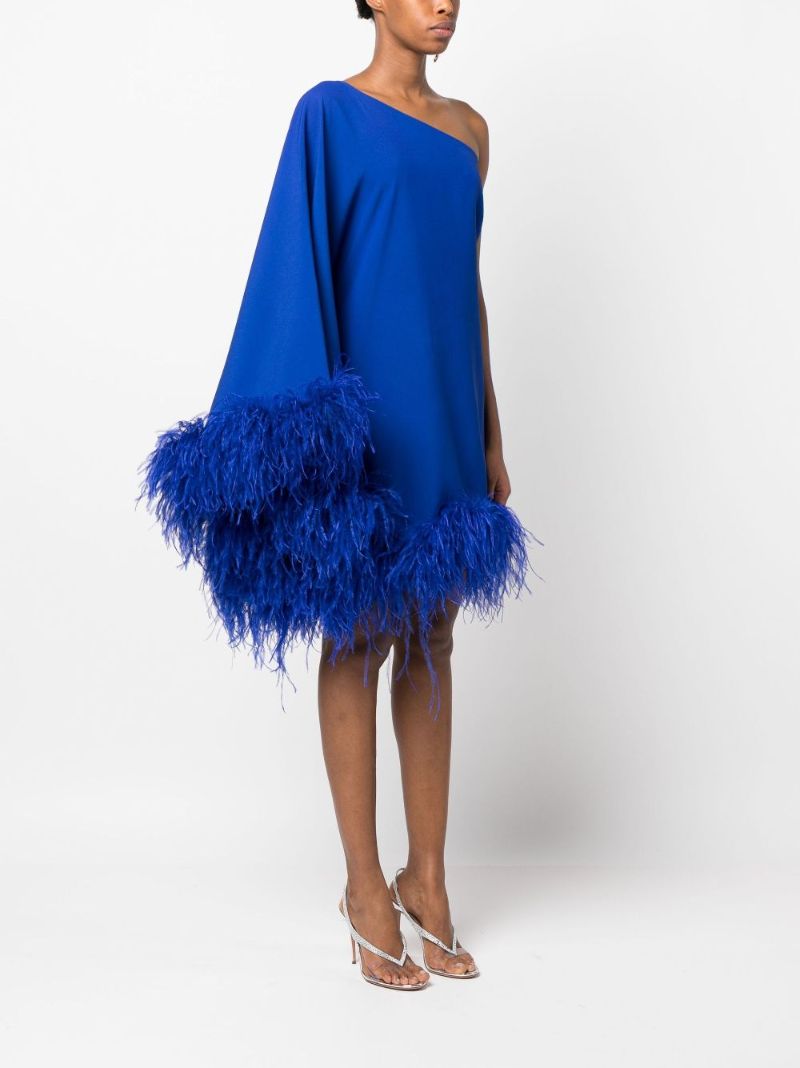 Blue Piccolo Ubud Feather-trim Mini Dress