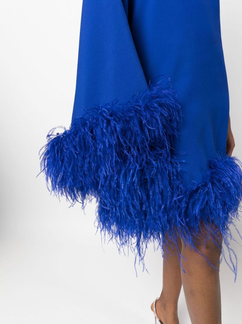 Blue Piccolo Ubud Feather-trim Mini Dress