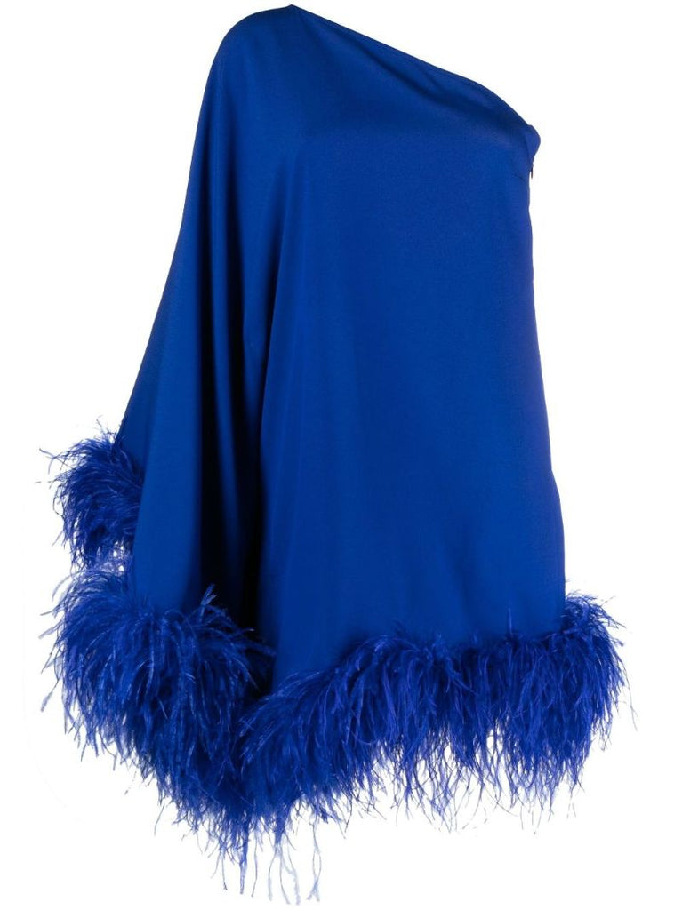 Blue Piccolo Ubud Feather-trim Mini Dress