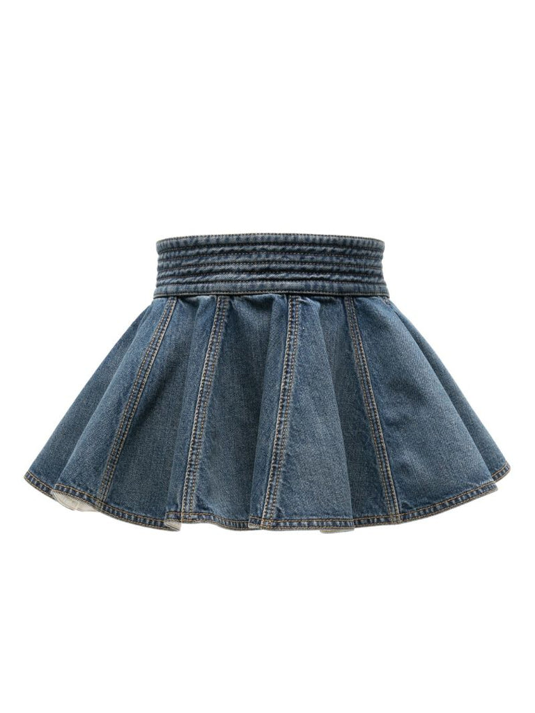 Blue A-line Denim Mini Skirt